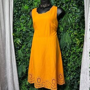 Ashley Stewart Dress‎ 18 Orange Linen Blend Eyelet Trim Sleeveless Cocktail 3071